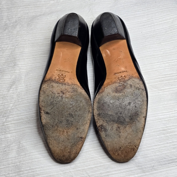 Salvatore Ferragamo Black Patent Leather Flats with Gold Accents - Picture 4 of 4